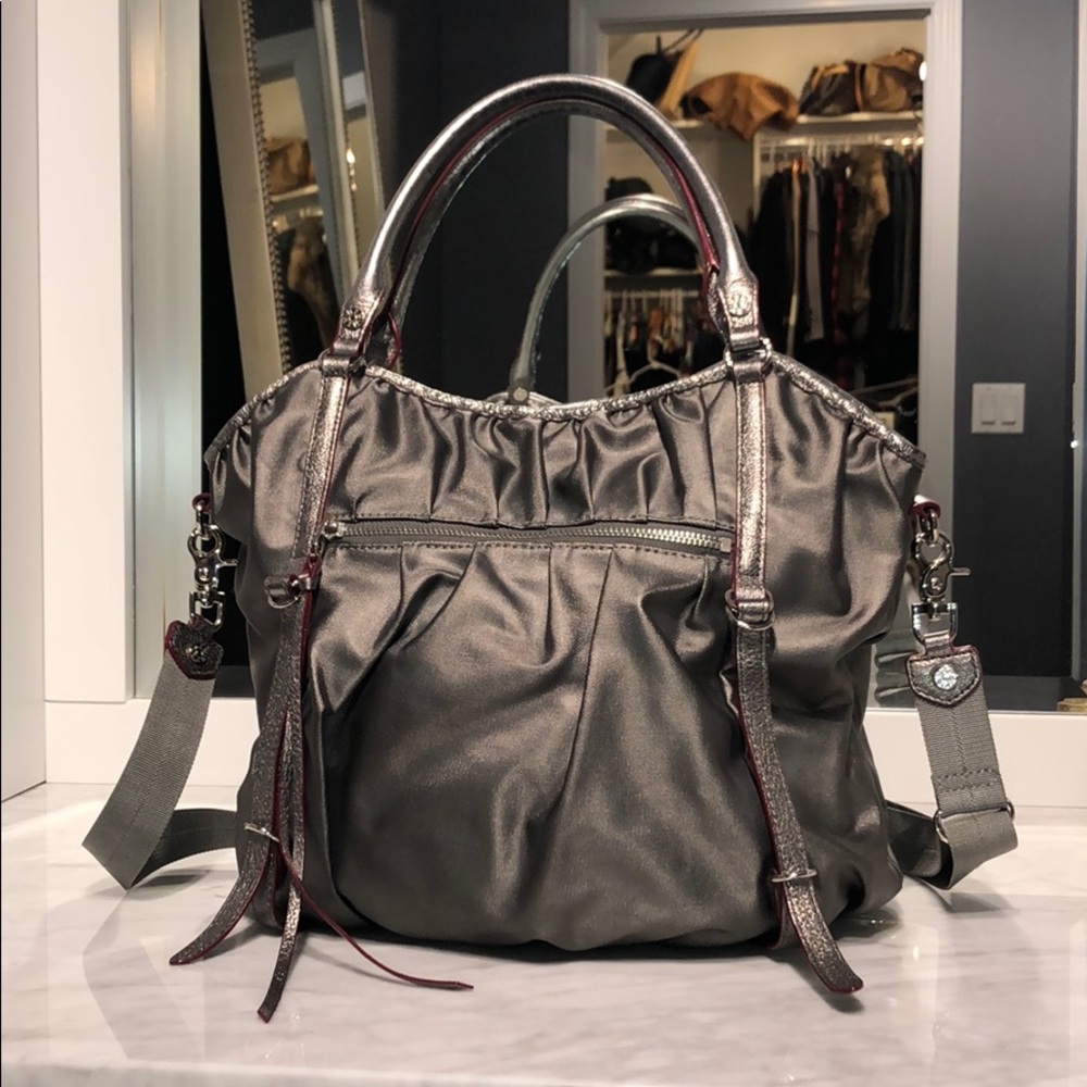 MZ Wallace silver nylon tote.
